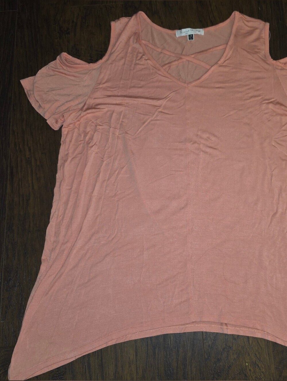 French Laundry Coral Cold-Shoulder Scoop Neck Top